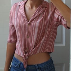 Blush Crop Button-down w/ Tie Waist